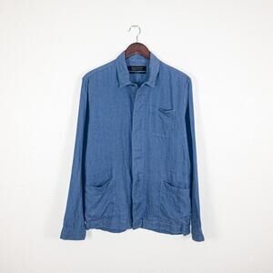 All Saints Men's Linen Peret LS Shirt French Work shirtjacket size Medium